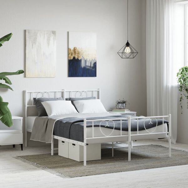 vidaXL Cadre de lit m&eacute;tal sans matelas et pied de lit blanc 160x200 cm