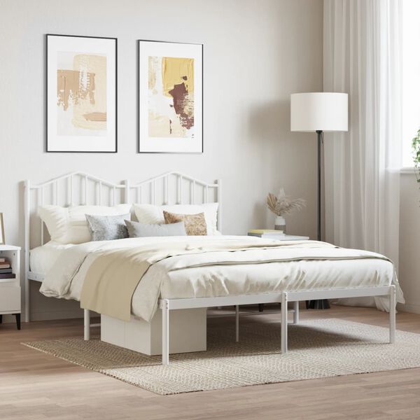 vidaXL Cadre de lit m&eacute;tal sans matelas et t&ecirc;te de lit blanc 140x200 cm