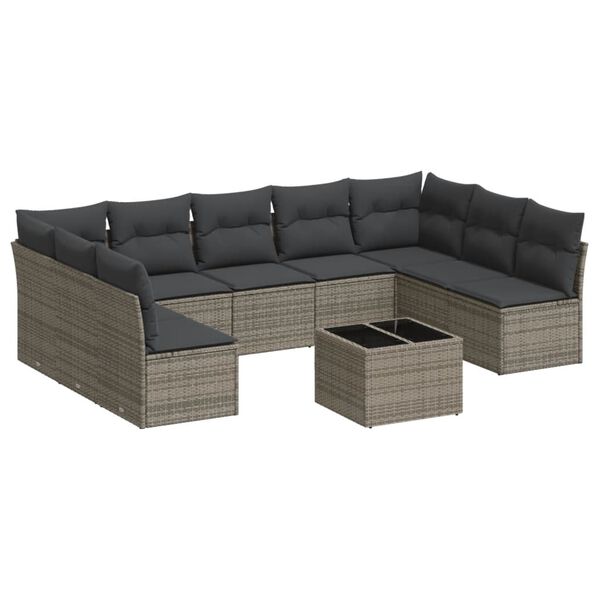 vidaXL Salon de jardin avec coussins 10 pcs gris r&eacute;sine tress&eacute;e