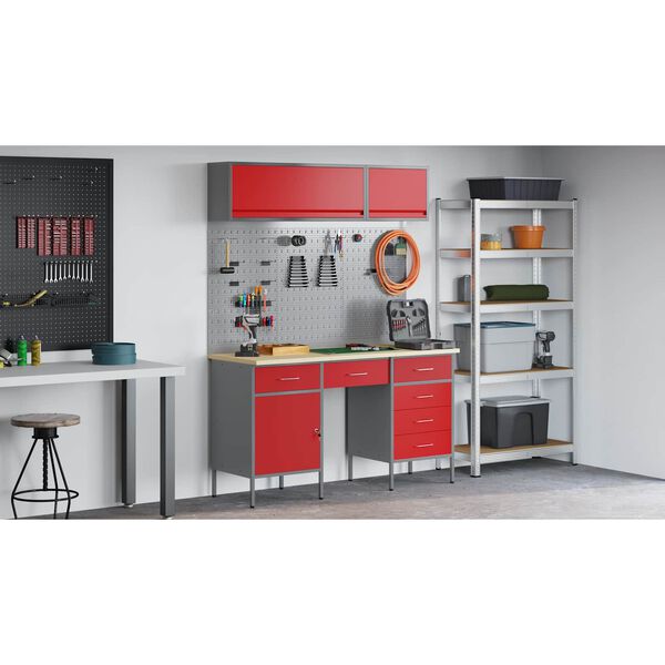 vidaXL Placard de travail 8 pcs Noir Bois d'ing&eacute;nierie et acier
