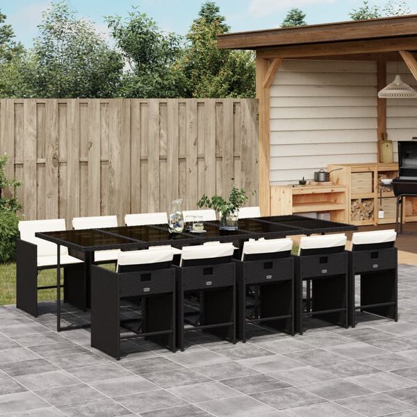 vidaXL Ensemble &agrave; manger de jardin 11 pcs coussins noir r&eacute;sine tress&eacute;e