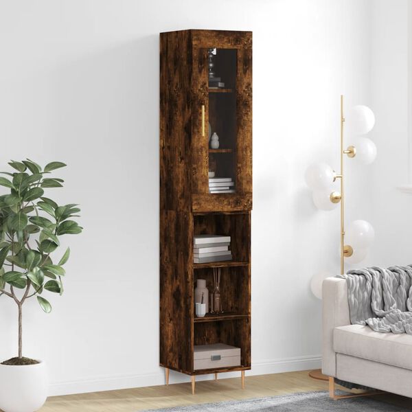 vidaXL Buffet haut Ch&ecirc;ne fum&eacute; 34,5x34x180 cm Bois d'ing&eacute;nierie