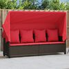 vidaXL Chaise longue avec auvent et coussins marron r&eacute;sine tress&eacute;e