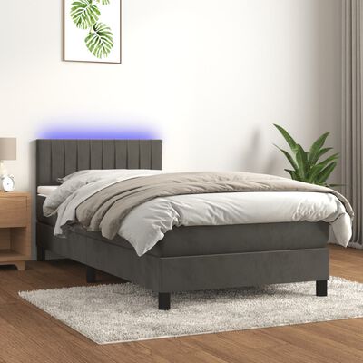 vidaXL Sommier à lattes de lit avec matelas LED Gris foncé 100x200 cm