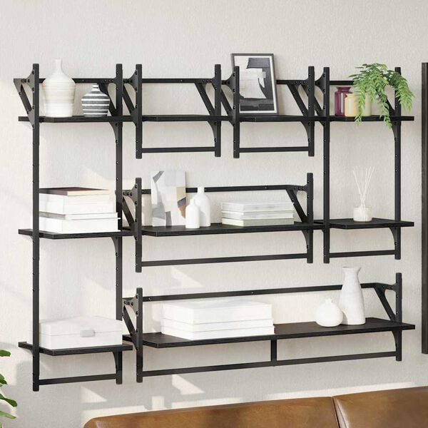 vidaXL Ensemble d'&eacute;tag&egrave;res murales 6 pcs Ch&ecirc;ne noir 100 x 25 x 30 cm