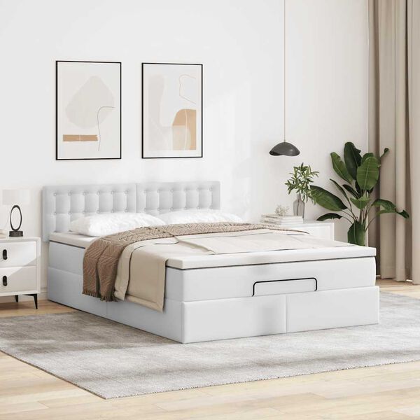 VidaXL Cadre de lit ottoman avec matelas blanc 140x200 cm similicuir
