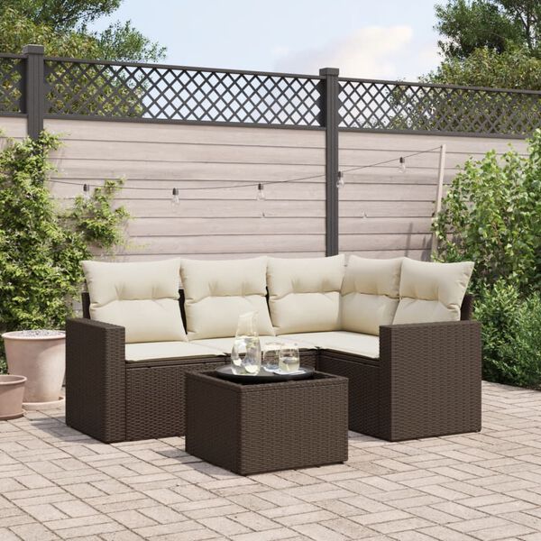 vidaXL Salon de jardin avec coussins 5 pcs marron r&eacute;sine tress&eacute;e