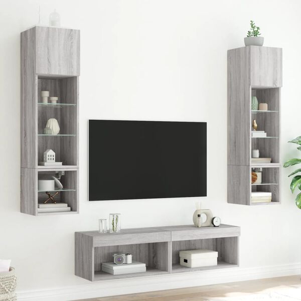 vidaXL Unit&eacute;s murales TV avec LED 6 pcs gris sonoma bois d'ing&eacute;nierie