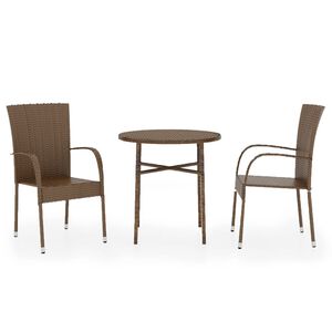 vidaXL Ensemble &agrave; manger de jardin 3pcs R&eacute;sine tress&eacute;e Marron