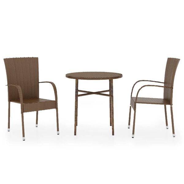 vidaXL Ensemble &agrave; manger de jardin 3pcs R&eacute;sine tress&eacute;e Marron