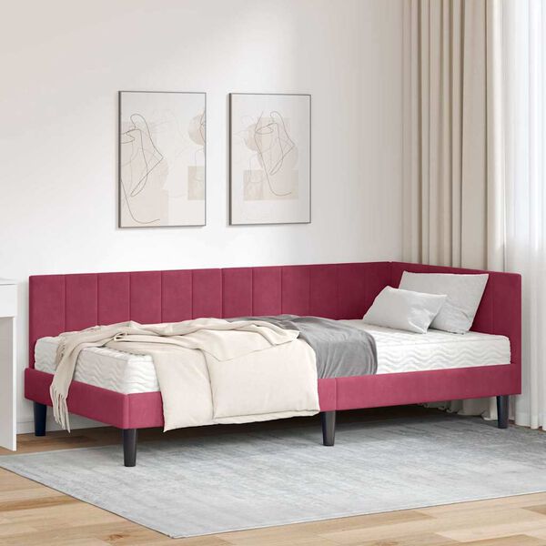 vidaXL Cadre de lit d'angle avec matelas 2 pcs Vert Velours