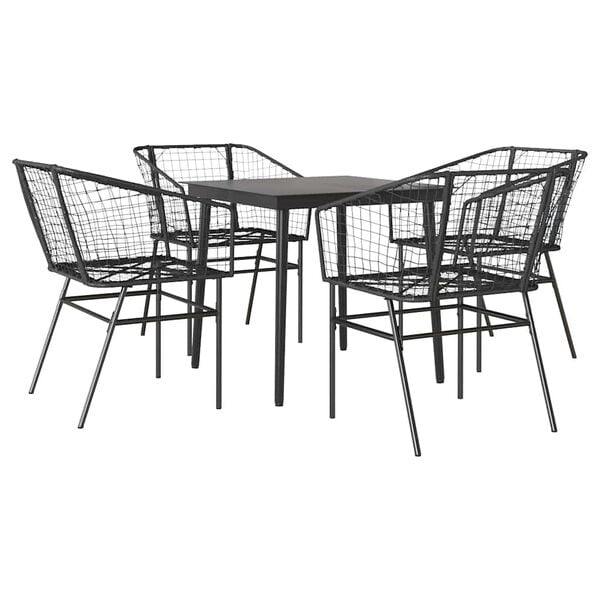 vidaXL Ensemble &agrave; manger de jardin 5 pcs noir r&eacute;sine tress&eacute;e verre