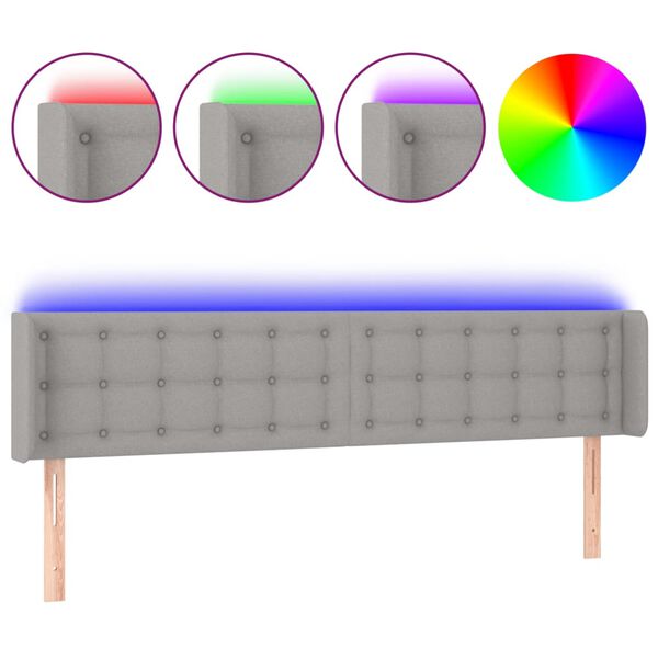 vidaXL T&ecirc;te de lit &agrave; LED Gris clair 183x16x78/88 cm Tissu