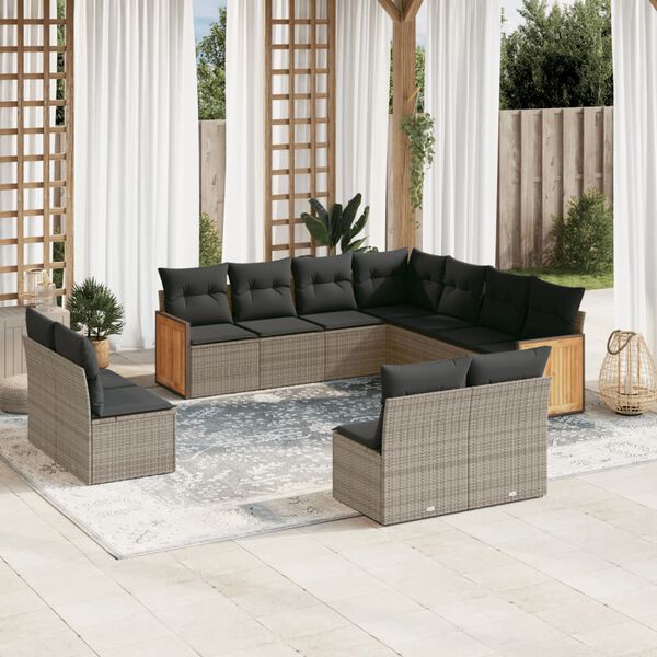 vidaXL Salon de jardin 11 pcs avec coussins gris r&eacute;sine tress&eacute;e