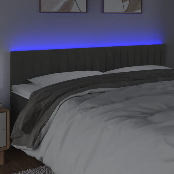 vidaXL T&ecirc;te de lit &agrave; LED Gris fonc&eacute; 160x5x78/88 cm Velours