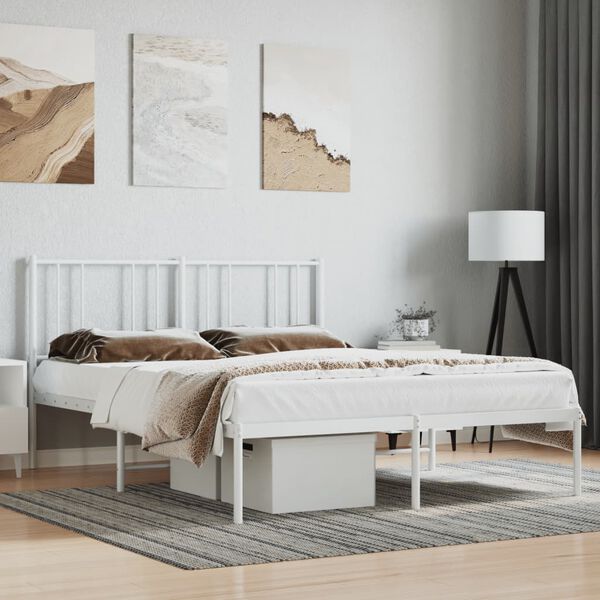 vidaXL Cadre de lit m&eacute;tal sans matelas et t&ecirc;te de lit blanc 160x200 cm