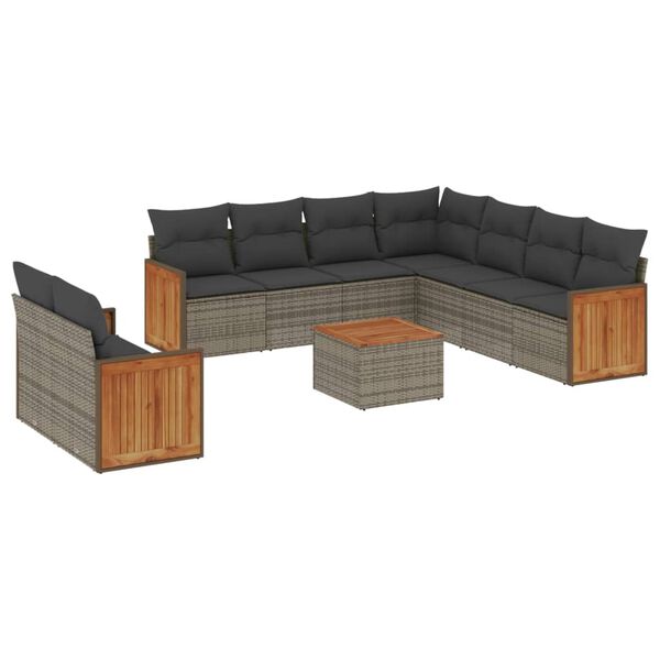vidaXL Salon de jardin avec coussins 10 pcs gris r&eacute;sine tress&eacute;e