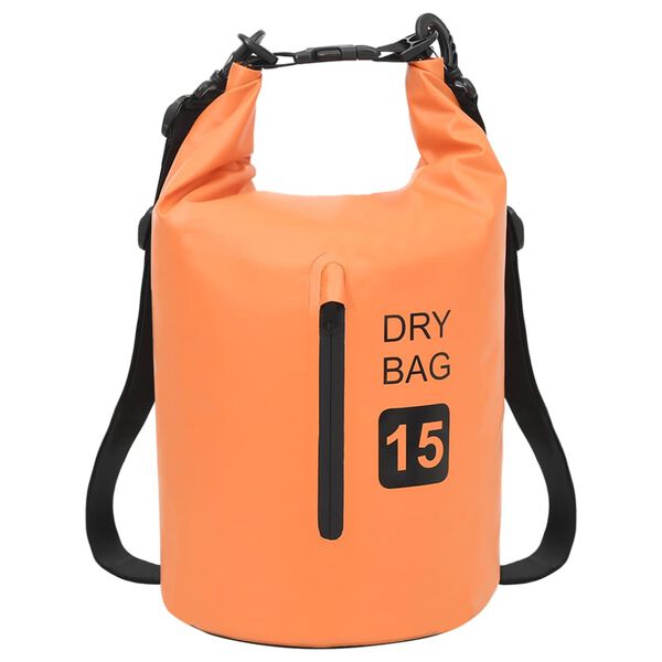 vidaXL Sac sec avec fermeture éclair Orange 15 L PVC