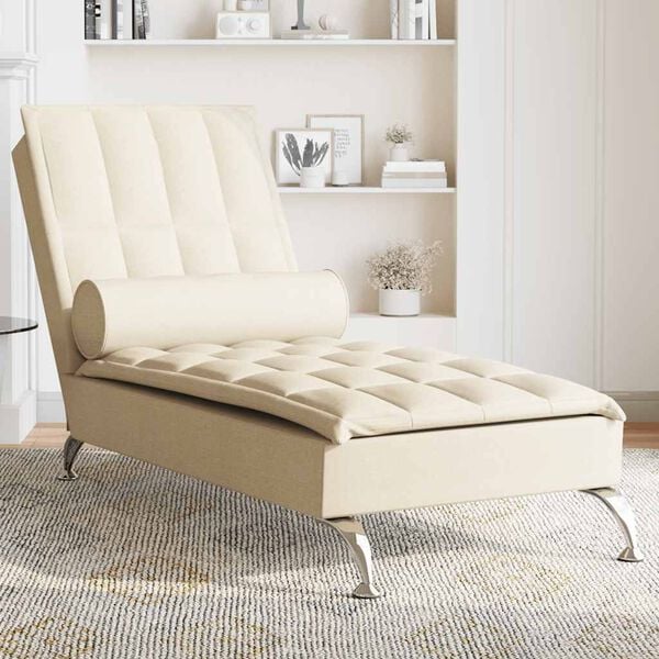 vidaXL Chaise longue de massage avec traversin crème tissu