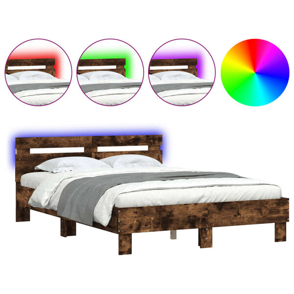 vidaXL Cadre de lit avec LED sans matelas ch&ecirc;ne fum&eacute; 120x190 cm