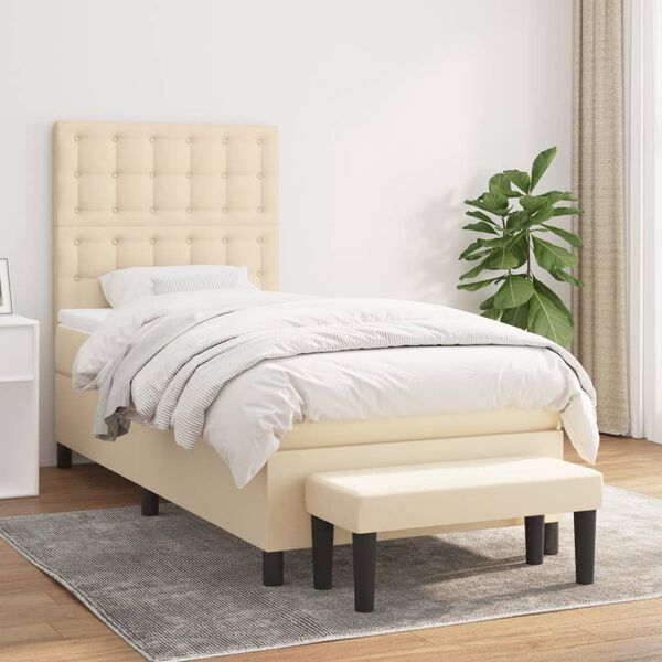 vidaXL Sommier &agrave; lattes de lit et matelas Cr&egrave;me 90x190 cm Tissu