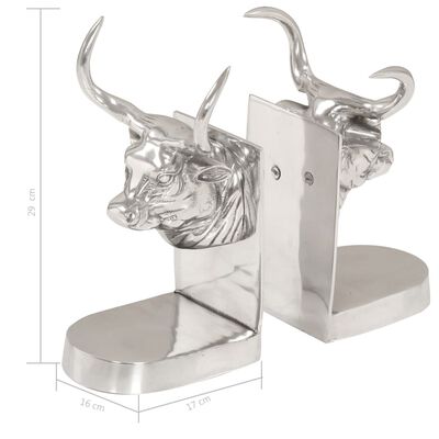 vidaXL Serre-livres tête de vache 2 pcs Aluminium 17x16x29 cm Argenté