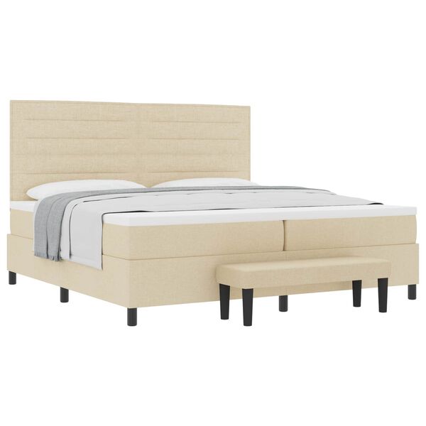 vidaXL Lit &agrave; ressorts avec matelas Cr&egrave;me 200 x 200 cm tissu