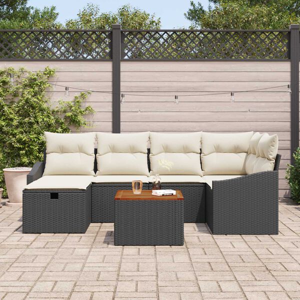 vidaXL Ensemble de canap&eacute; de jardin avec coussin 7 pcs Noir Poly rotin