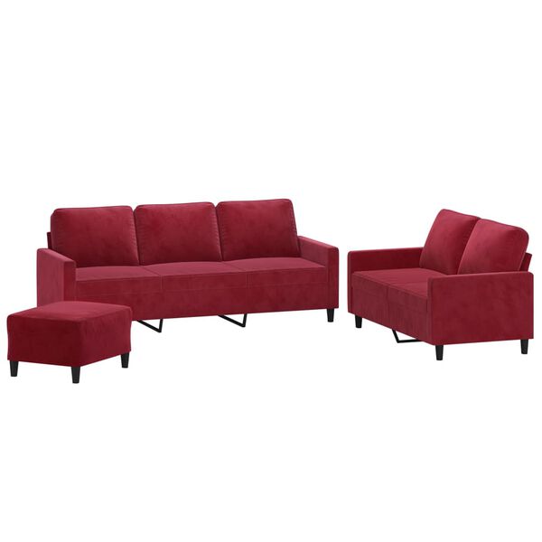 vidaXL Ensemble de canap&eacute;s 3 pcs avec coussins Rouge bordeaux Velours