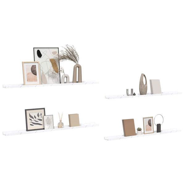 vidaXL &Eacute;tag&egrave;re Murale avec &eacute;tag&egrave;re 4 pcs Marbre blanc 115 x 9 x 3 cm