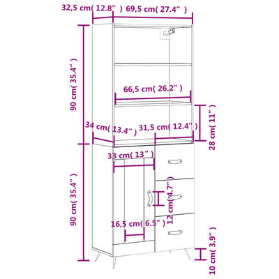 vidaXL Buffet haut Gris béton 69,5x34x180 cm Bois d'ingénierie