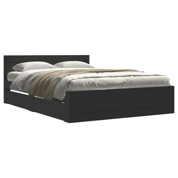 vidaXL Cadre de lit avec t&ecirc;te de lit sans matelas noir 140x190 cm