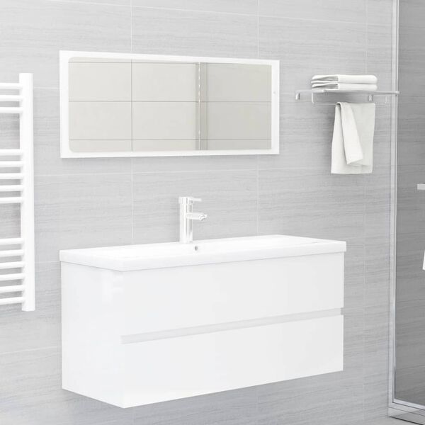 vidaXL Ensemble de meubles de bain 2 pcs Blanc brillant Agglom&eacute;r&eacute;