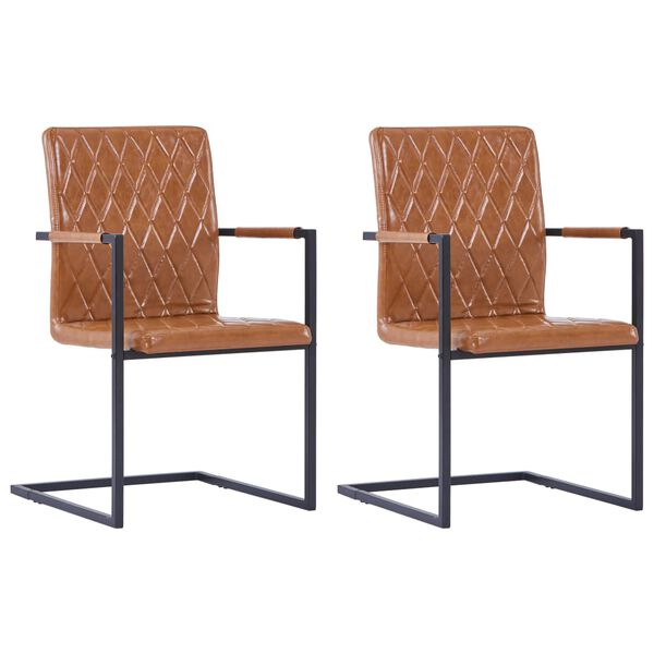 vidaXL Chaises &agrave; manger lot de 2 Cantilever cognac similicuir