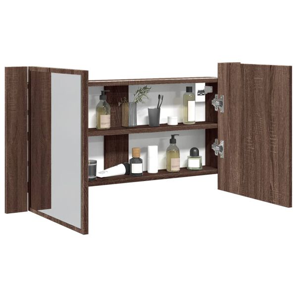 vidaXL Armoire &agrave; miroir &agrave; LED de bain ch&ecirc;ne marron 90x12x45 cm