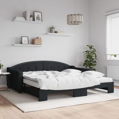 vidaXL Lit de jour avec gigogne et matelas noir 100x200 cm tissu