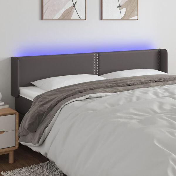 vidaXL T&ecirc;te de lit &agrave; LED Gris 183x16x78/88 cm Similicuir