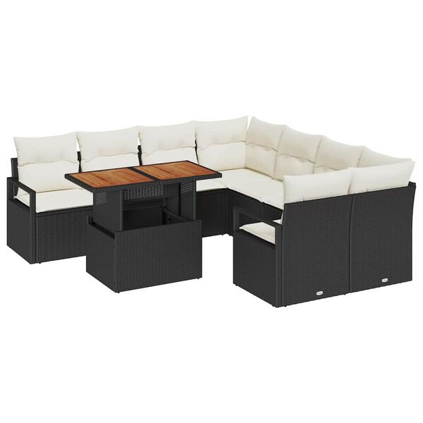 vidaXL Ensemble de salle &agrave; manger pour jardin 9 pcs Noir et Cr&egrave;me