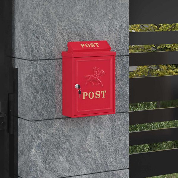 vidaXL Bo&icirc;te aux lettres murale Rouge 29 x 13 x 41 cm Aluminium coul&eacute;