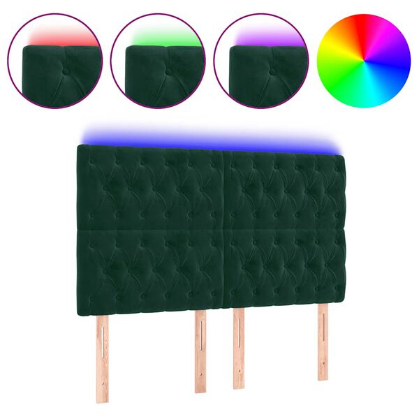 vidaXL T&ecirc;te de lit &agrave; LED Vert fonc&eacute; 144x7x118/128 cm Velours