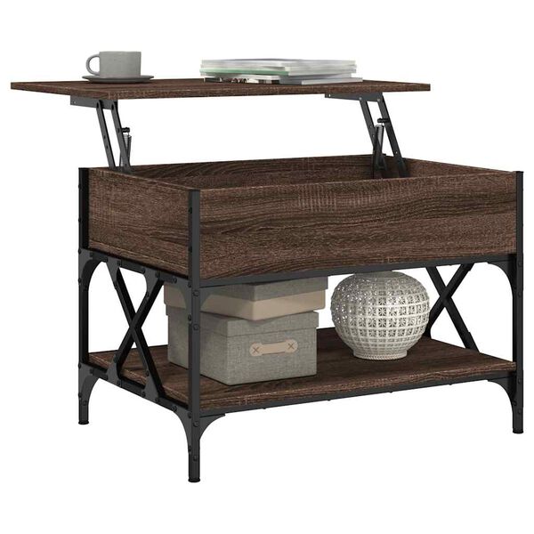 vidaXL Table basse ch&ecirc;ne marron 70x50x50 cm bois d'ing&eacute;nierie et m&eacute;tal