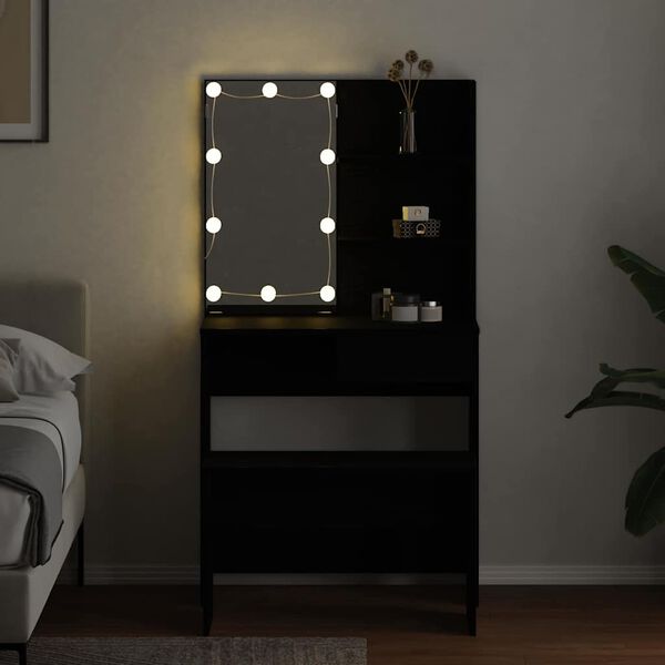 vidaXL Ensemble de table de maquillage LED 2 pcs Ch&ecirc;ne noir