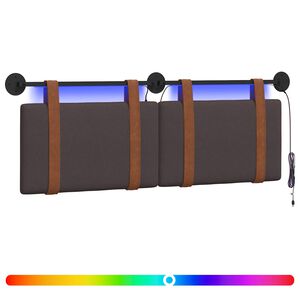 vidaXL T&ecirc;te de lit suspendue Avec lumi&egrave;re LED Marron fonc&eacute; PU antique