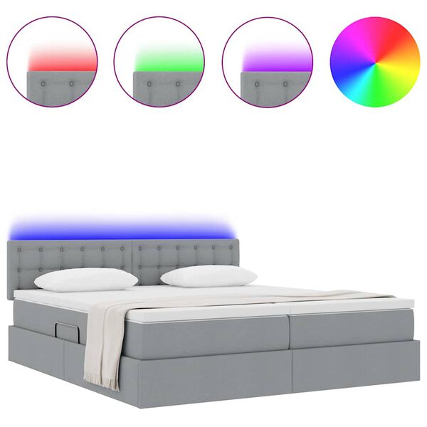 vidaXL Lit avec des lumi&egrave;res &agrave; LED Gris clair 200 x 200 cm tissu