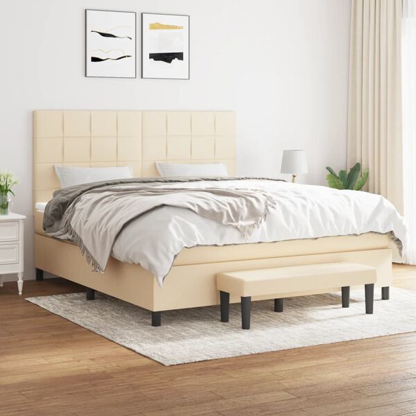 vidaXL Sommier &agrave; lattes de lit avec matelas Cr&egrave;me 180x200 cm Tissu