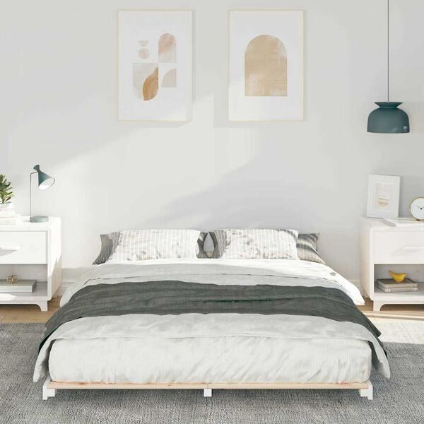 vidaXL Cadre de lit sur&eacute;lev&eacute; Blanc 150 x 200 cm Bois massif en pin