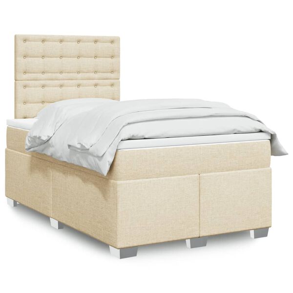 vidaXL Sommier &agrave; lattes de lit avec matelas Cr&egrave;me 120x200 cm Tissu