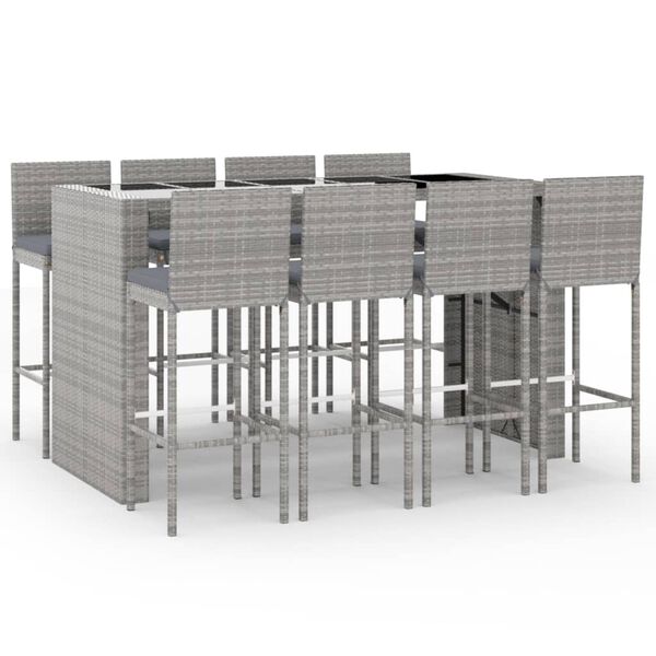 vidaXL Ensemble de bar de jardin 9 pcs avec coussins gris poly rotin