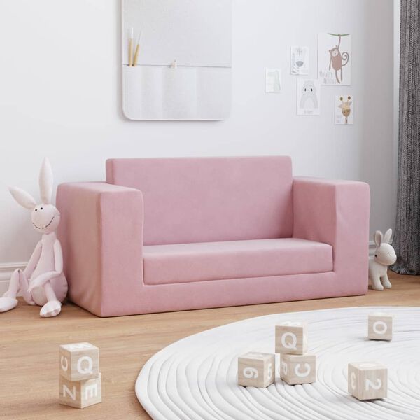 vidaXL Canap&eacute;-lit pour enfants 2 places rose peluche douce
