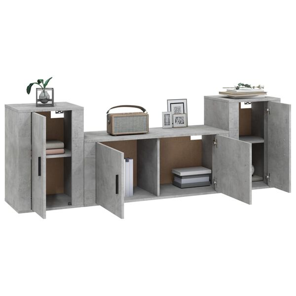 vidaXL Ensemble de meubles TV 3 pcs Gris béton Bois d'ingénierie